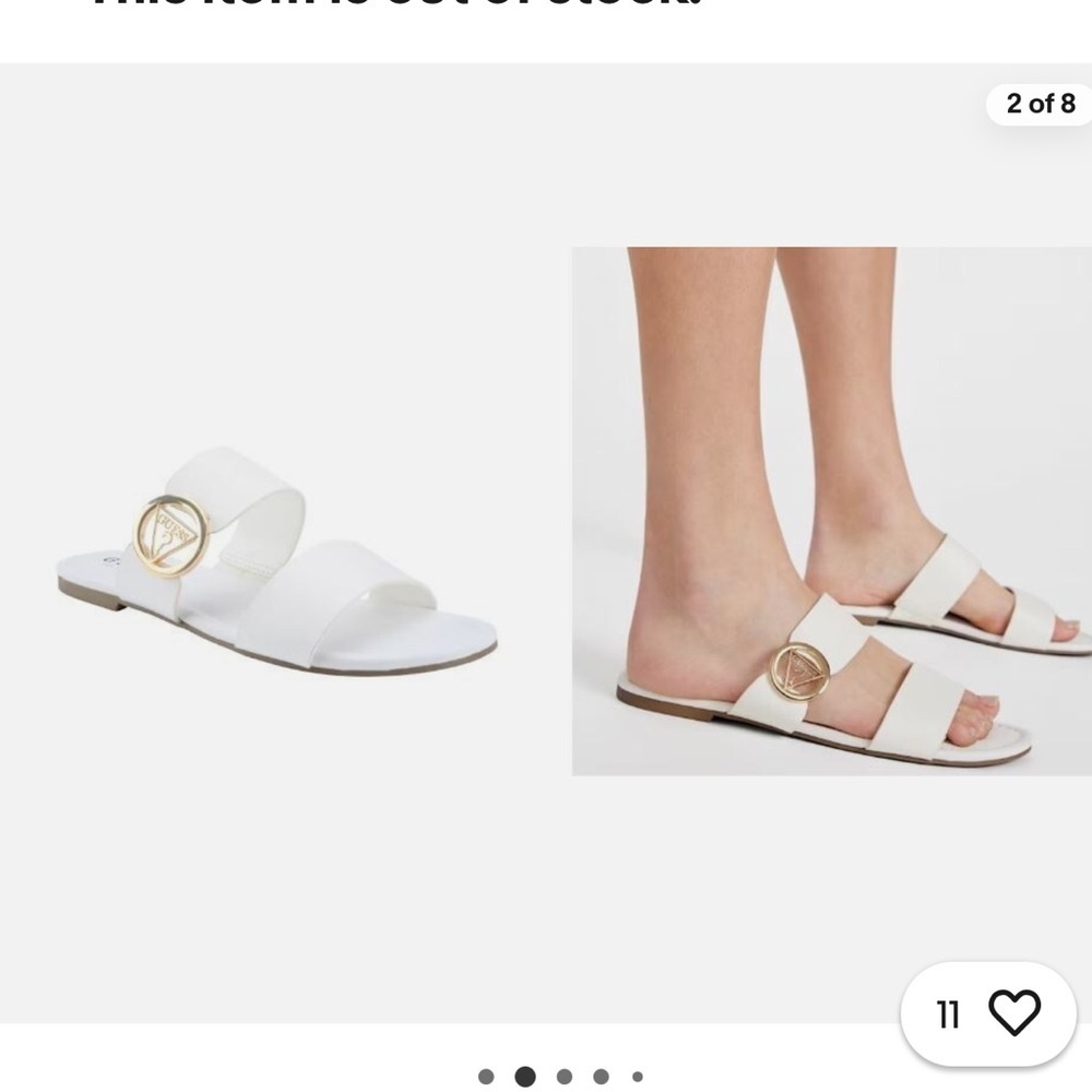 Guess White Slide Sandals with Gold Logo Accent size 8.
